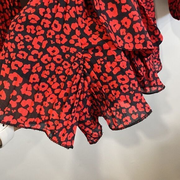 Lulus Camile Black and Red Leopard Print Pleated Romper Sz S - Picture 11 of 16
